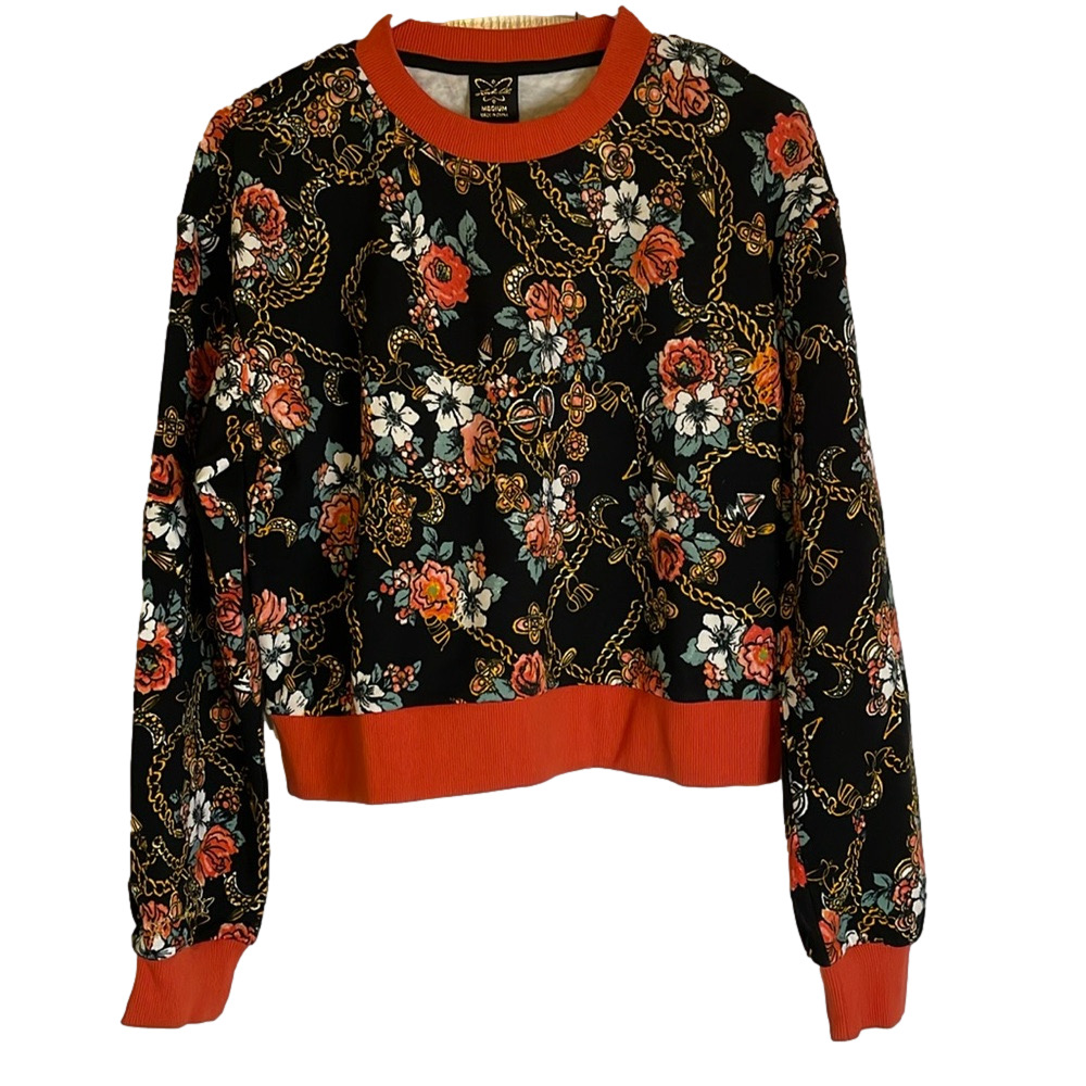 LAILA ALI Floral Pattern Crop Style Top, Women’s LP, Orange Multicolor